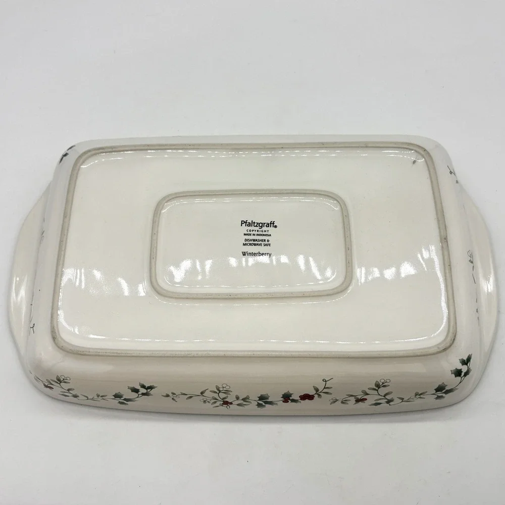 Vtg Pfaltzgraff Winterberry Lasagna Baker Rectangular White Green Holly Dish